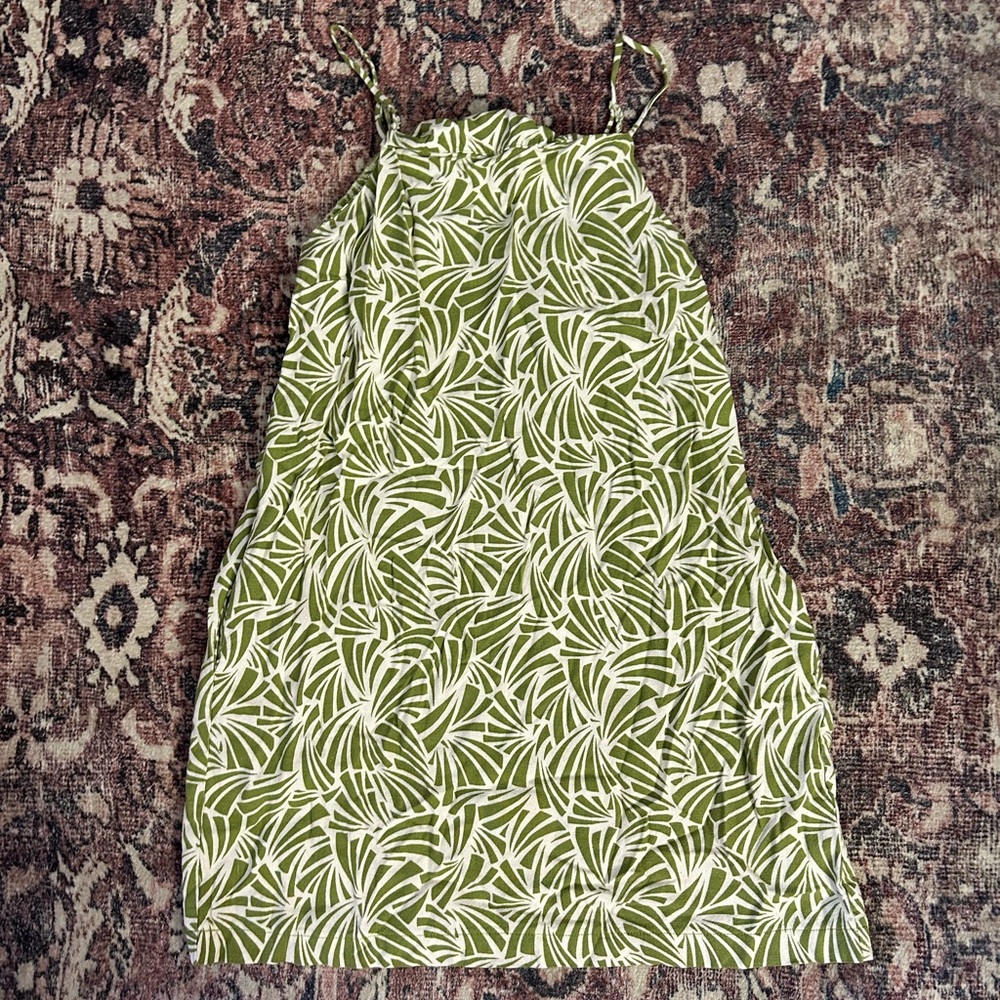 Green Leaf Print Mini Dress